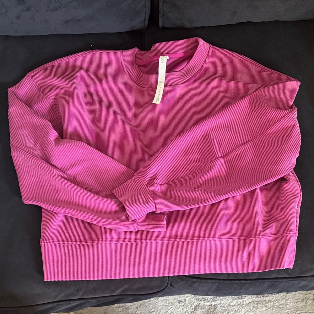 Lululemon Bright Magenta Ribbed Cropped Crewneck Sweatshirt